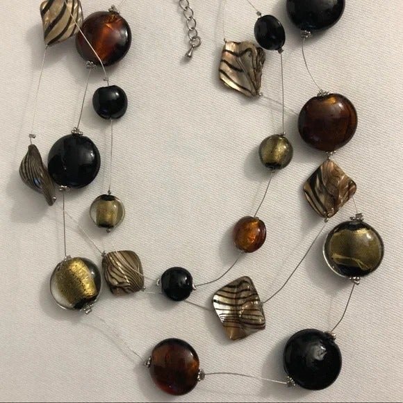 Layered Abalone MOP Beaded Wire Illusion Statement Necklace - Picture 7 of 9